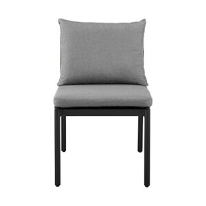 Armen Living Grand Modern Indoor Outdoor Patio Accent Dining Chair, Set of 2, Black and Gray Armless