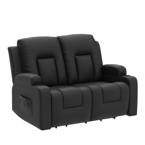 COMHOMA Leather Recliner Modern Loveseat Sofa, 2 Leather Recliner Chair,Modern Small Sofa Couch,2 Seater PU Loveseat,Modern Couches for Living Room with Drink Holders Living Room Chair Loveseat Sofa