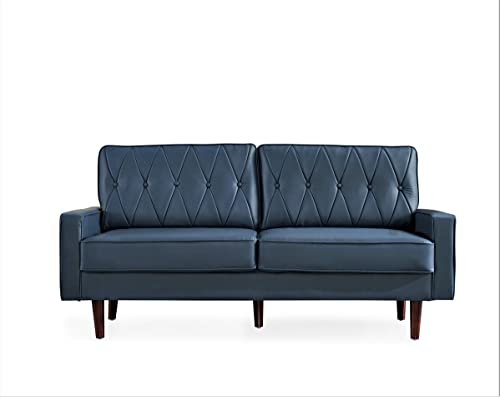 US Pride Furniture Modern Style Faux Leather 69.3’’ Wide with Round Tapered Legs Living Room Sofas, Blue