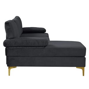 Casa Andrea Milano Modern Sectional Sofa L Shaped Velvet Couch, with Extra Wide Chaise Lounge and Gold Legs