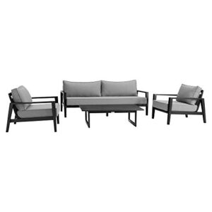 armen living grand 4 piece black aluminum outdoor seating set with dark gray cushions