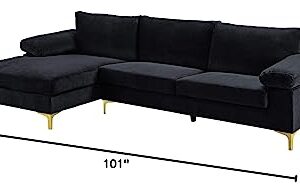 Casa Andrea Milano Modern Sectional Sofa L Shaped Velvet Couch, with Extra Wide Chaise Lounge and Gold Legs