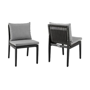 armen living grand modern indoor outdoor patio accent dining chair, set of 2, black and gray armless