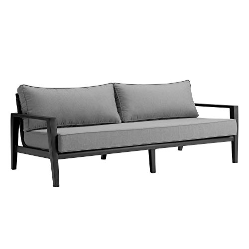 Armen Living Grand 4 Piece Black Aluminum Outdoor Seating Set with Dark Gray Cushions