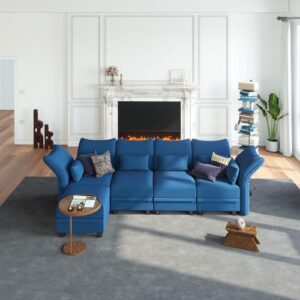 LLappuil Velvet Modular Sectional Sofa L Shaped Corner Couch with Storage, 127.8" 5-Seater Modern Sofa with Chaise, High Back Recliner Sleeper Couches, Anti-Scratch Blue