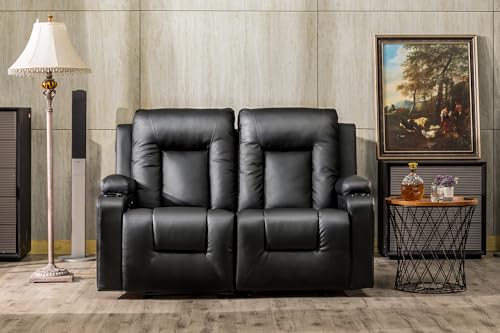 COMHOMA Leather Recliner Modern Loveseat Sofa, 2 Leather Recliner Chair,Modern Small Sofa Couch,2 Seater PU Loveseat,Modern Couches for Living Room with Drink Holders Living Room Chair Loveseat Sofa