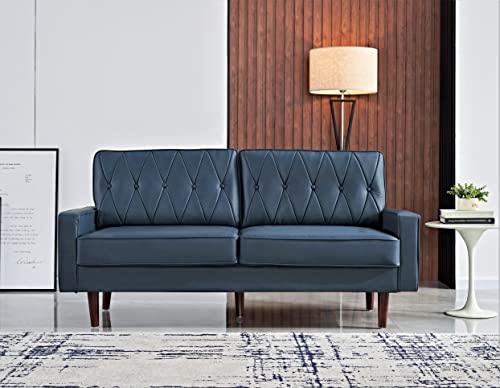 US Pride Furniture Modern Style Faux Leather 69.3’’ Wide with Round Tapered Legs Living Room Sofas, Blue