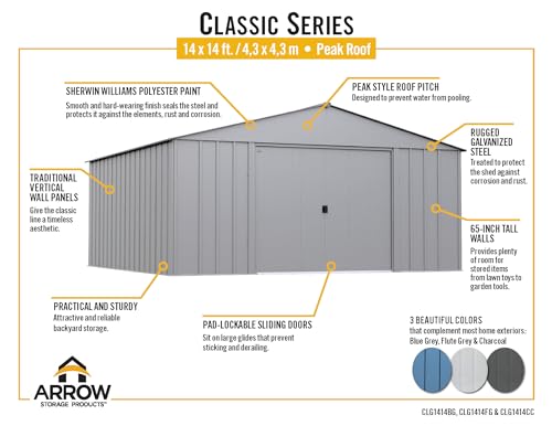 Arrow Classic Metal Shed, 14 x 14, Flute Grey