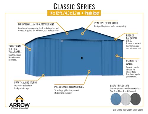 Arrow Classic Metal Shed, 14 x 12, Flute Grey