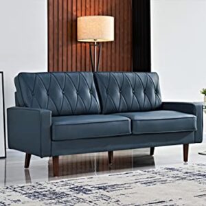 US Pride Furniture Modern Style Faux Leather 69.3’’ Wide with Round Tapered Legs Living Room Sofas, Blue