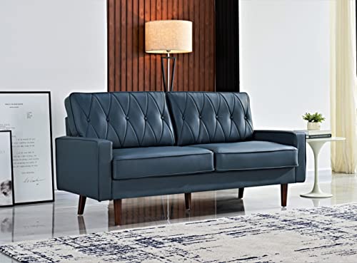 US Pride Furniture Modern Style Faux Leather 69.3’’ Wide with Round Tapered Legs Living Room Sofas, Blue