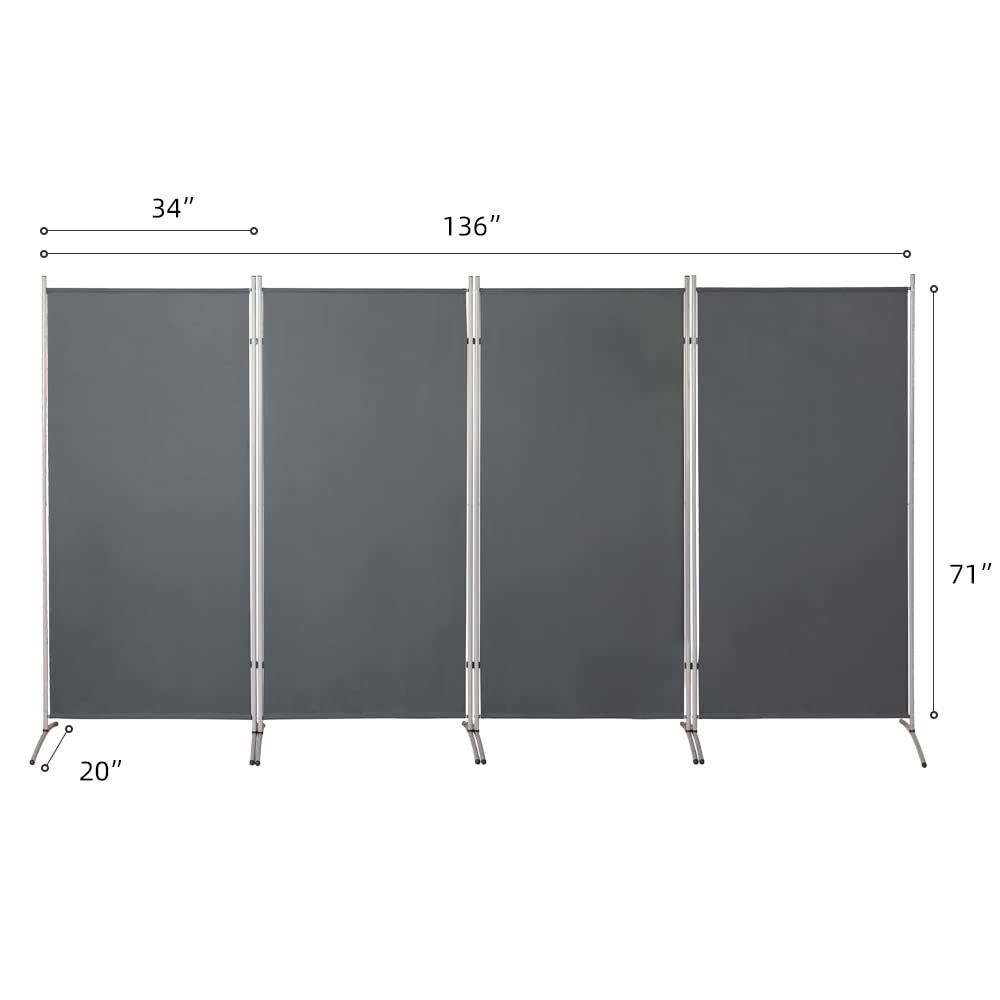 Maxhonor 4 Panels Room Divider 6 FT Tall Weave Material Room Divider, Double Hinged Folding Privacy Screens, Freestanding Room Dividers, Black