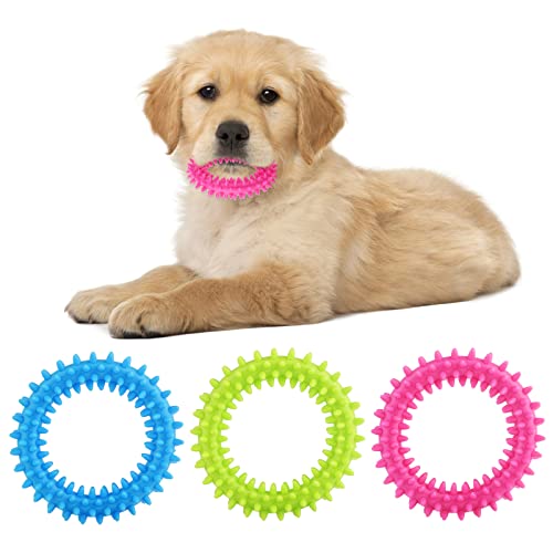 cobee Puppy Teething Chew Toys, 3 Packs Small Dog Puppy Toy Ring 360° Clean Pet Teeth and Soothe Itching Rubber Dog Chew Toy Oral Health Puppy Interactive Chew Toys