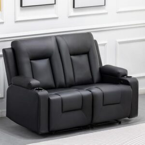 comhoma leather recliner modern loveseat sofa, 2 leather recliner chair,modern small sofa couch,2 seater pu loveseat,modern couches for living room with drink holders living room chair loveseat sofa