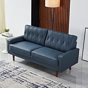 US Pride Furniture Modern Style Faux Leather 69.3’’ Wide with Round Tapered Legs Living Room Sofas, Blue