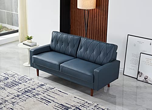 US Pride Furniture Modern Style Faux Leather 69.3’’ Wide with Round Tapered Legs Living Room Sofas, Blue