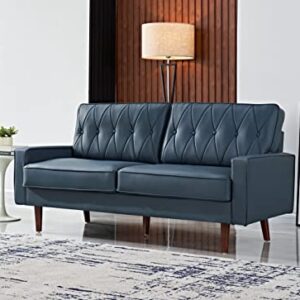 US Pride Furniture Modern Style Faux Leather 69.3’’ Wide with Round Tapered Legs Living Room Sofas, Blue