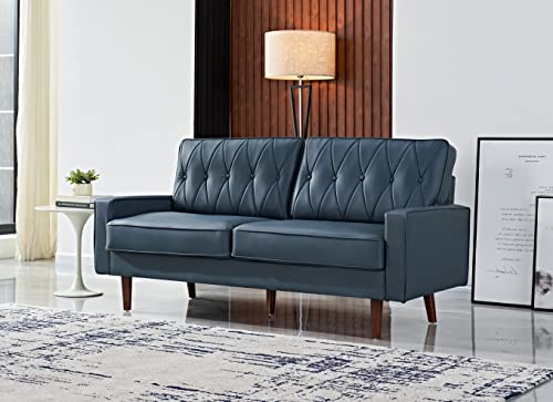 US Pride Furniture Modern Style Faux Leather 69.3’’ Wide with Round Tapered Legs Living Room Sofas, Blue