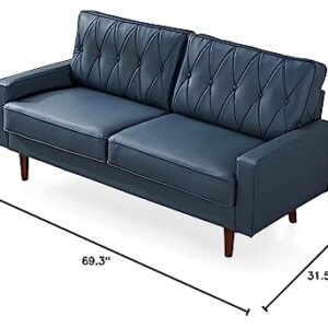 US Pride Furniture Modern Style Faux Leather 69.3’’ Wide with Round Tapered Legs Living Room Sofas, Blue