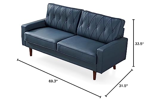 US Pride Furniture Modern Style Faux Leather 69.3’’ Wide with Round Tapered Legs Living Room Sofas, Blue