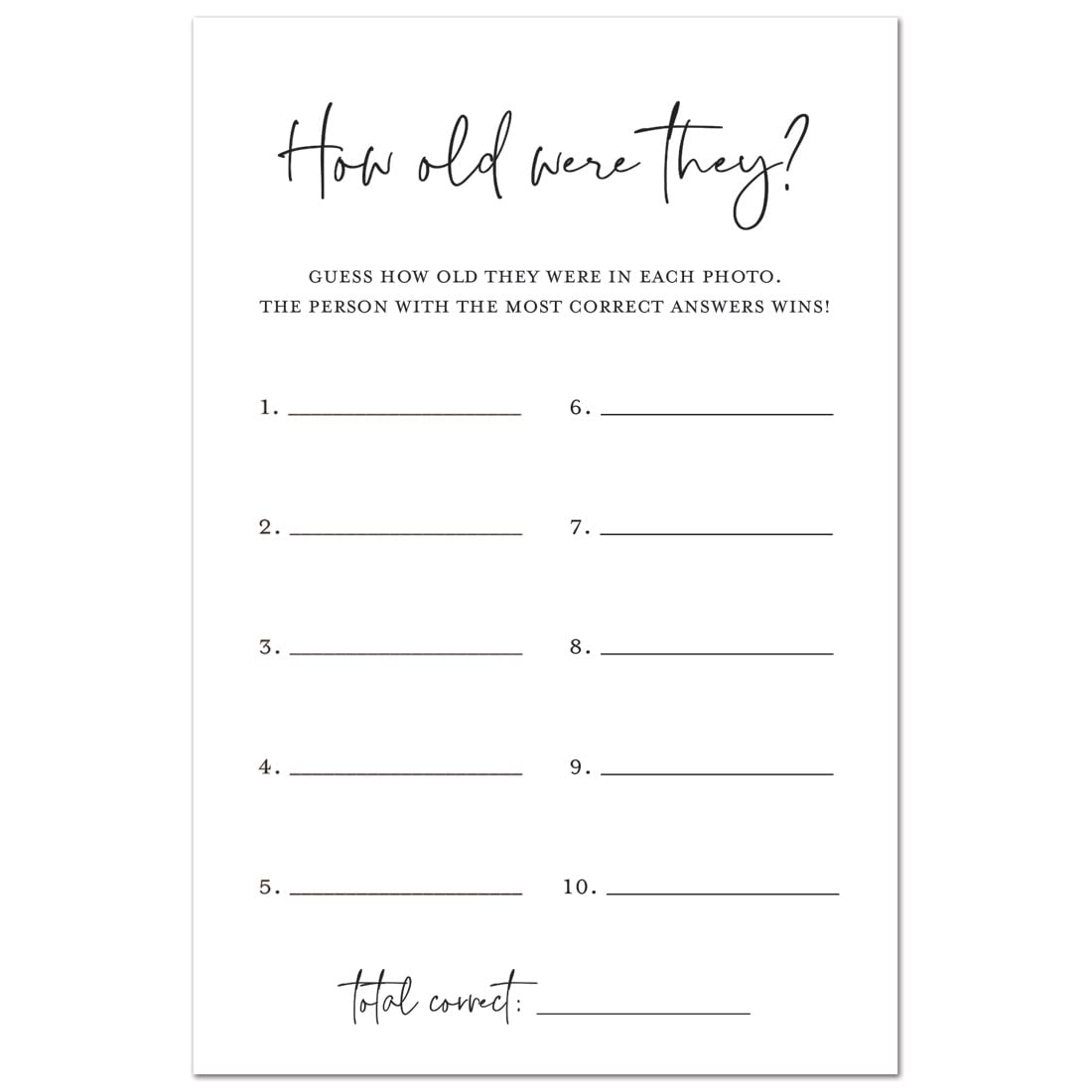 How Old Were They Game for Bridal Shower, Couple, Baby Shower, Parents-to-be - 48 Cards (Black)