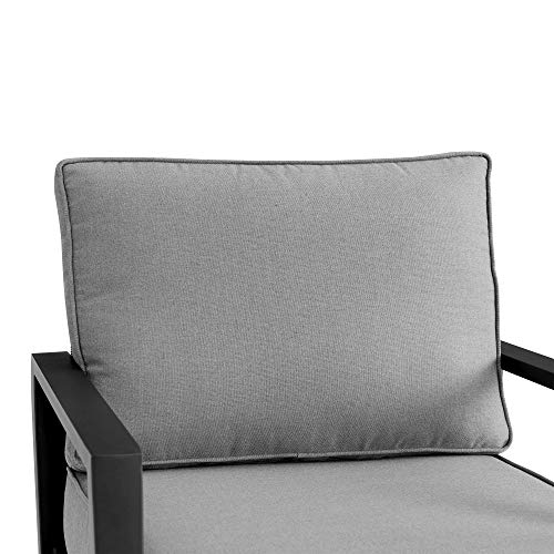 Armen Living Grand Black Aluminum Outdoor Swivel Glider Chair with Dark Gray Cushions