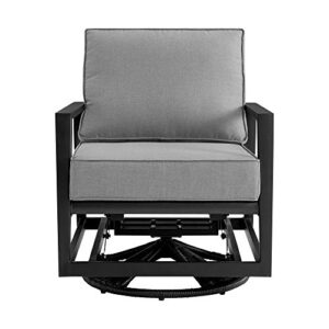 Armen Living Grand Black Aluminum Outdoor Swivel Glider Chair with Dark Gray Cushions