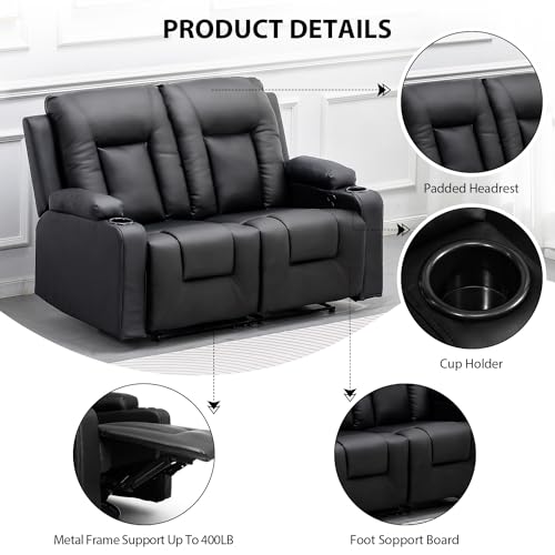 COMHOMA Leather Recliner Modern Loveseat Sofa, 2 Leather Recliner Chair,Modern Small Sofa Couch,2 Seater PU Loveseat,Modern Couches for Living Room with Drink Holders Living Room Chair Loveseat Sofa