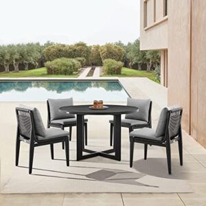 Armen Living Grand Modern Indoor Outdoor Patio Accent Dining Chair, Set of 2, Black and Gray Armless