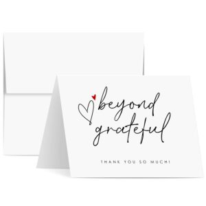 beyond grateful – thank you so very much! w/small red heart – elegant greeting cards for wedding, christmas, valentine’s, bridal shower, anniversary – blank inside | 4.25 x 5.5” | 10 per pack