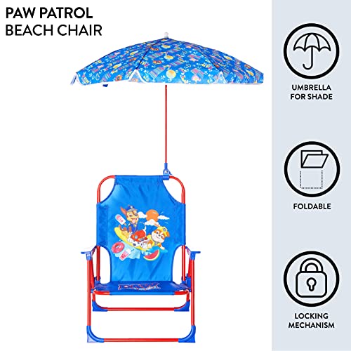 Idea Nuova Paw Patrol Kids Outdoor Folding Beach Chair with Umbrella, Ages 3+