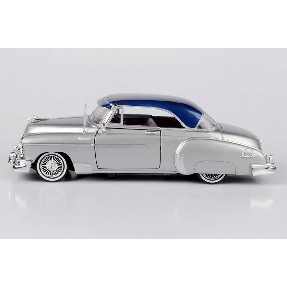 1950 Chevy Bel Air Lowrider Silver Metallic with Blue Metallic Top Get Low Series 1/24 Diecast Model Car by Motormax 79026