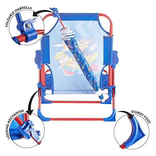 Idea Nuova Paw Patrol Kids Outdoor Folding Beach Chair with Umbrella, Ages 3+