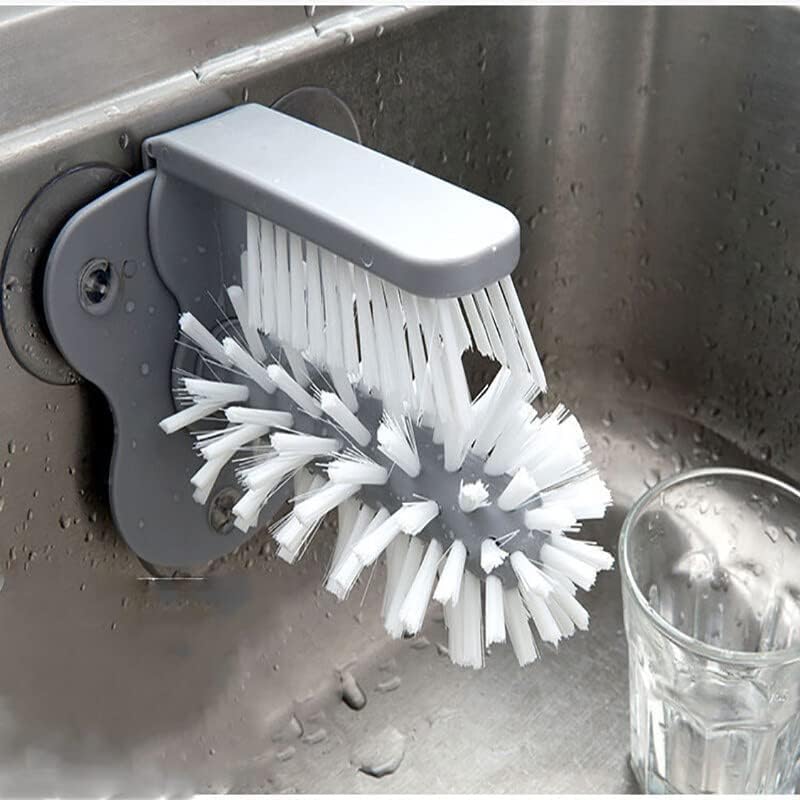 Jerliflyer Wall Suction Cup Washing Brush,bar Glass Washer Sink Glass Washer with Suction Cup Base (Gray)