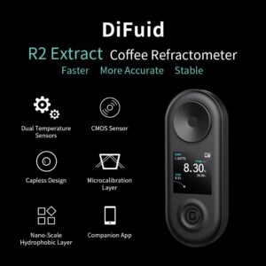 DiFluid R2 Extract Digital Brix Refractometer, Coffee TDS Refractometer, Coffee Concentration Refractometer with OTA Updates DiFluid Café APP, Multi-Test Modes, Range 0-30%, Accuracy 0.03% TDS