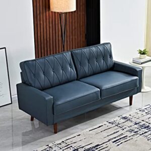 US Pride Furniture Modern Style Faux Leather 69.3’’ Wide with Round Tapered Legs Living Room Sofas, Blue