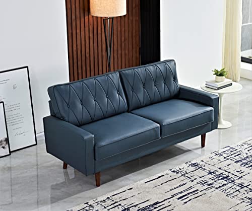 US Pride Furniture Modern Style Faux Leather 69.3’’ Wide with Round Tapered Legs Living Room Sofas, Blue