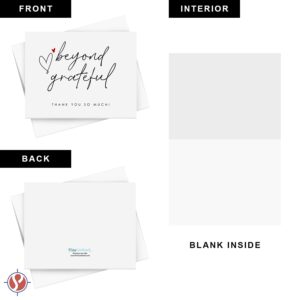 Beyond Grateful – Thank You So Very Much! w/Small Red Heart – Elegant Greeting Cards for Wedding, Christmas, Valentine’s, Bridal Shower, Anniversary – Blank Inside | 4.25 x 5.5” | 10 per Pack