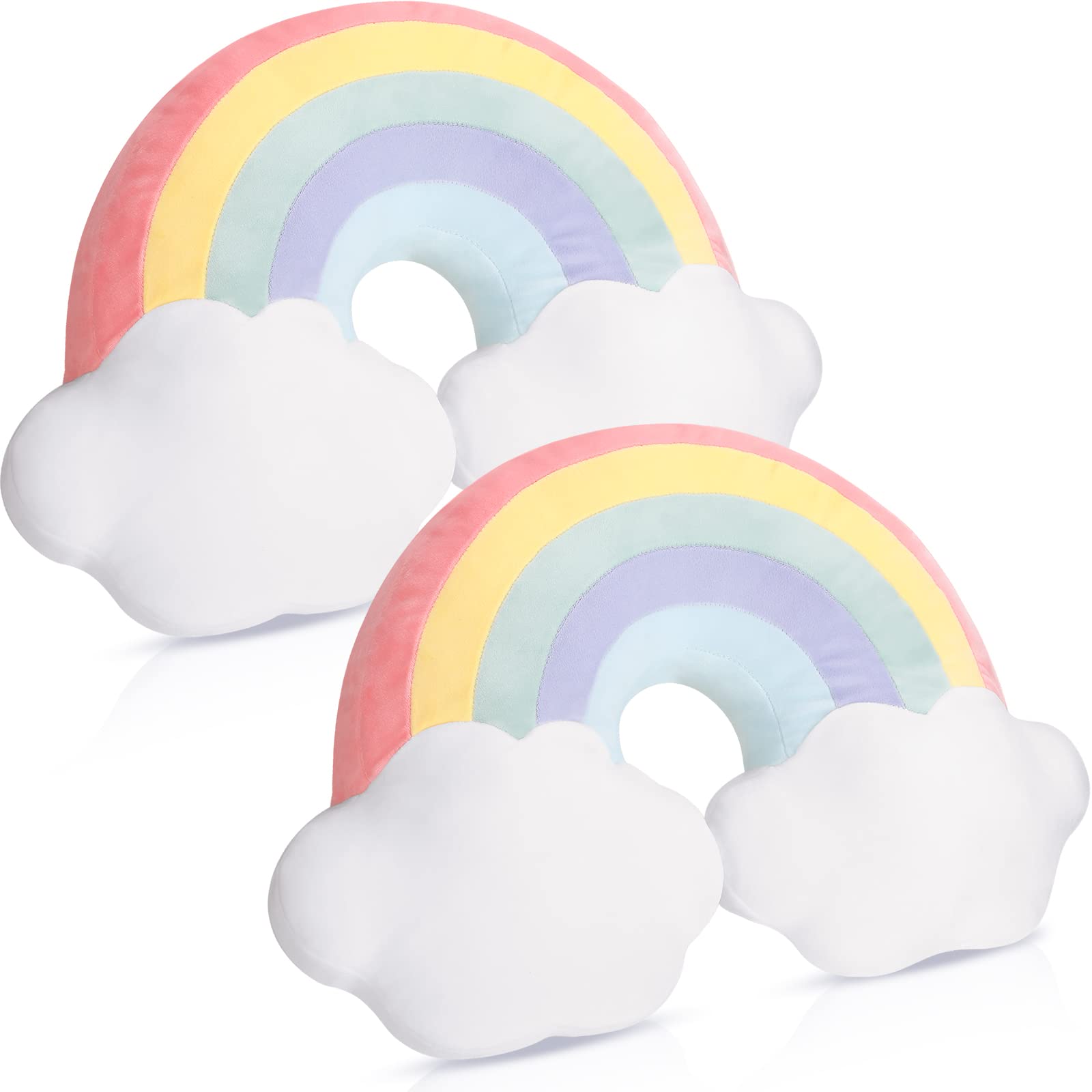 Queekay 2 Pcs 21 Inch Rainbow Shaped Pillow Home Decorative Cloud Pillow Lovely Stuffed Kid Pillow Soft Throw Pillows for Girls and Boys Friends Gifts Bedroom Resting Room Decorations (Red)