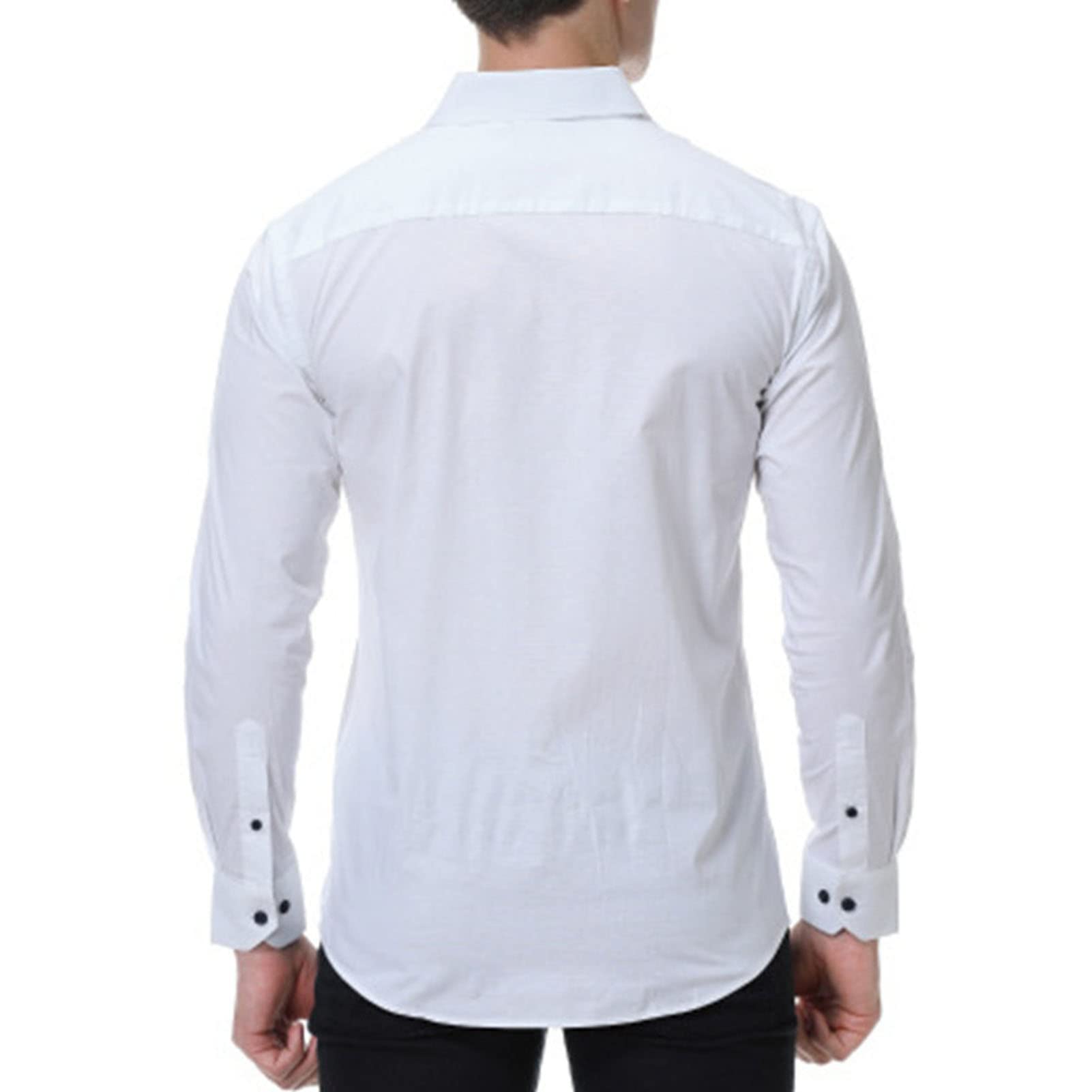 Men's Long Sleeve Stylish Dress Shirts Solid Color Casual Button Down Shirts Turn-Down Collar Shirt Top (White,Medium)