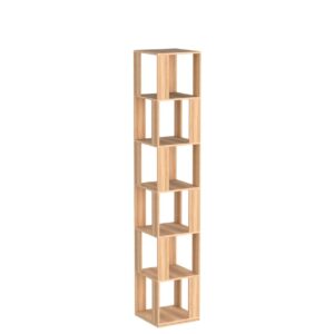 Rotating Bookshelf,6 Tier 360 Floor Standing Revolving Bookcase Storage Rack,Wood Narrow Bookshelf for Small Space,Corner Book Shelf Organizer for Bedroom, Living Room (Burlywood)