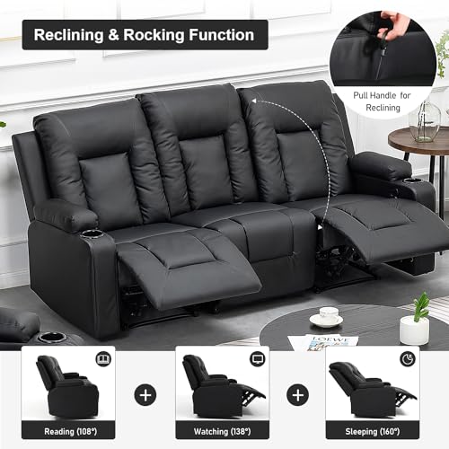 COMHOMA Recline Chair Set，Furniture 2PC Bonded Leather Recliner Set Living Room Set, Sofa, Loveseat（Black,Living Room Set3+2）