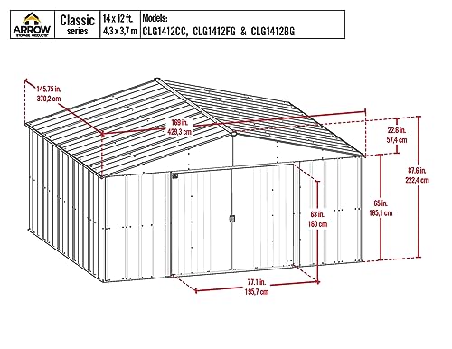 Arrow Classic Metal Shed, 14 x 12, Charcoal