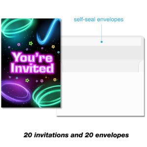 Soiceu Colorful Arcade Birthday Party Invitations with Envelopes Set of 20 Video Games Arcade Birthday Party Invites