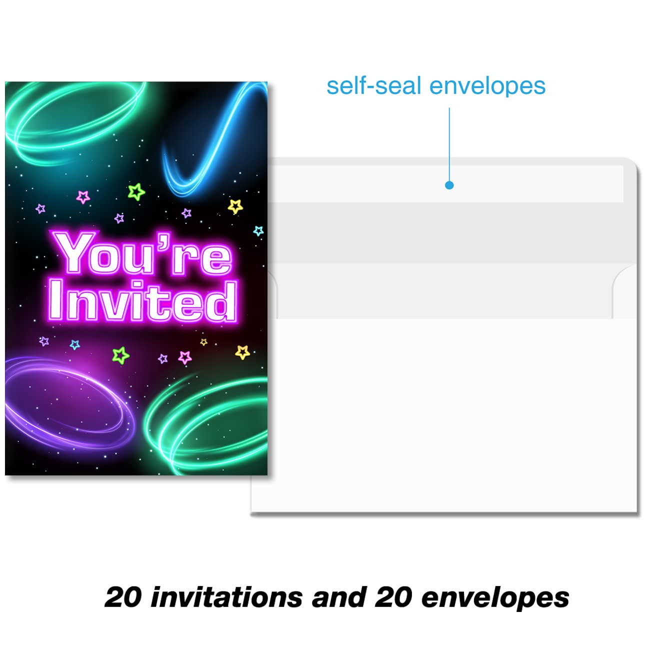 Soiceu Colorful Arcade Birthday Party Invitations with Envelopes Set of 20 Video Games Arcade Birthday Party Invites