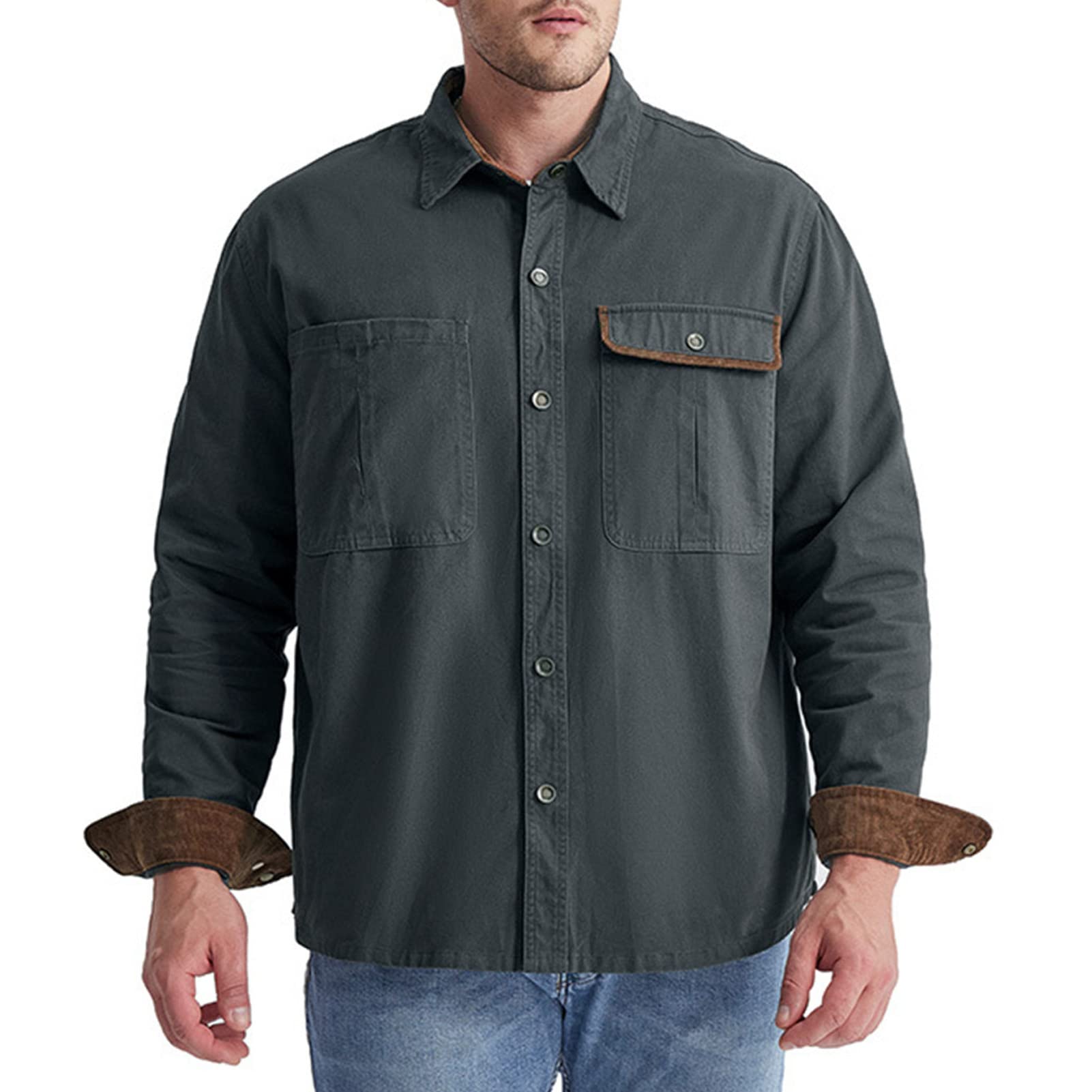 Men's Long Sleeve Washed Hiking Shirts Lightweight Tactical Button Down Cargo Shirts Solid Slim Shirt with Pockets (Grey,X-Large)