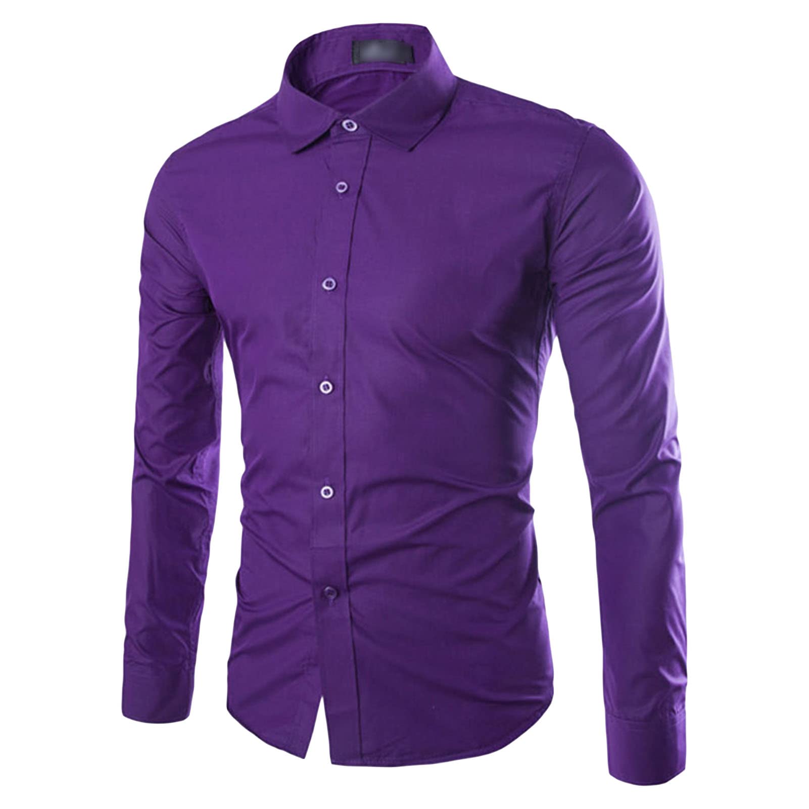 Men's Solid Color Button Down Shirts Casual Turn-Down Collar Slim Fit Shirts Classic Stylish Business Dress Shirts (Purple,X-Large)