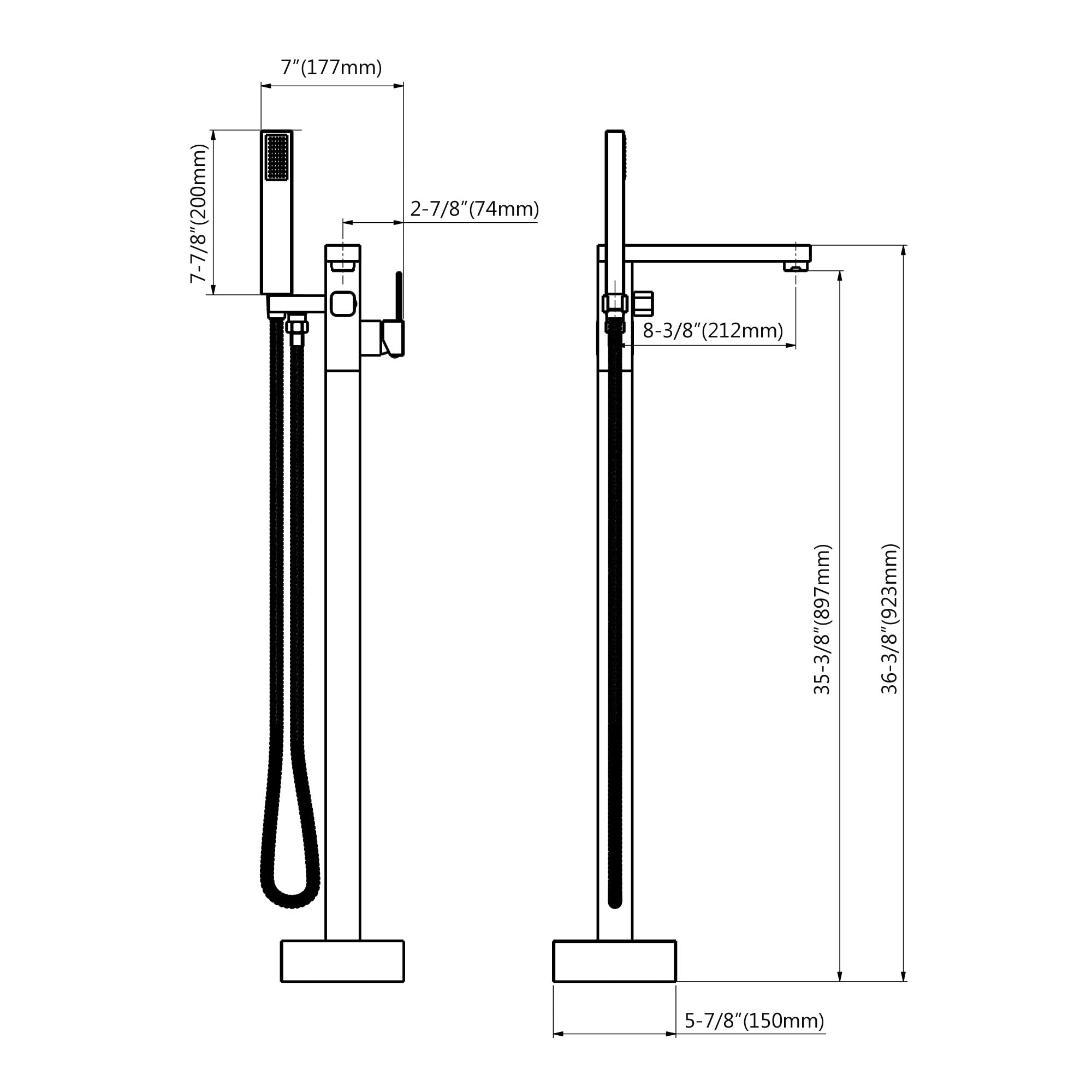 Dowell Freestanding Bathtub Faucet Floor Mounted Brass Bathroom Tub Faucets with Hand Shower,Black-8003 002 10