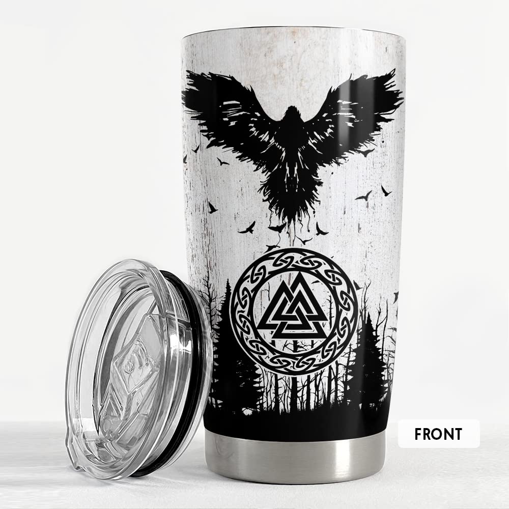 SANDJEST Viking Tumbler Raven Celtic 20oz Tumblers with Lid Gift for Men Dad Son Christmas Birthday