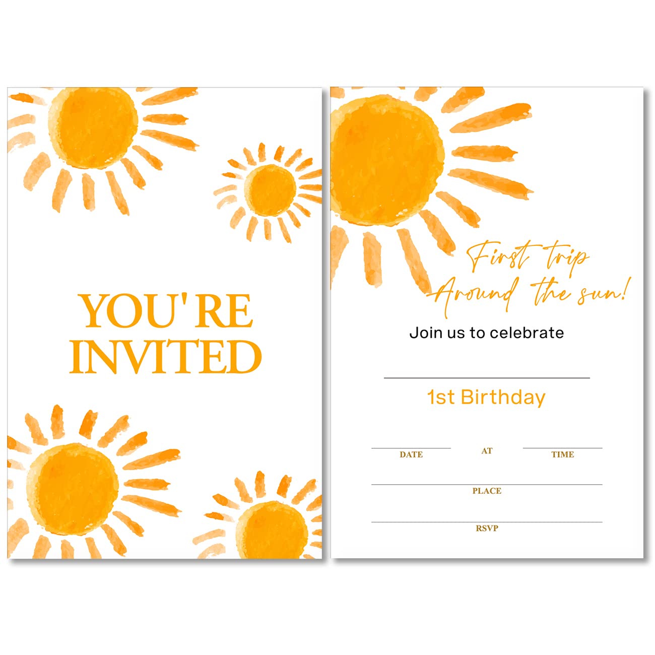 Cute Sunshine First Trip Around the Sun 1st Birthday Party Invitations with Envelopes Set of 20 Boho Sun 1 Year Old First Birthday Party Invites